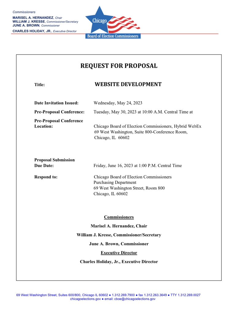 ChicagoElection's tweet image. The Chicago Board of Election Commissioners has released a Request for Proposal (RFP) for Website Development: app.chicagoelections.com/Documents/gene…