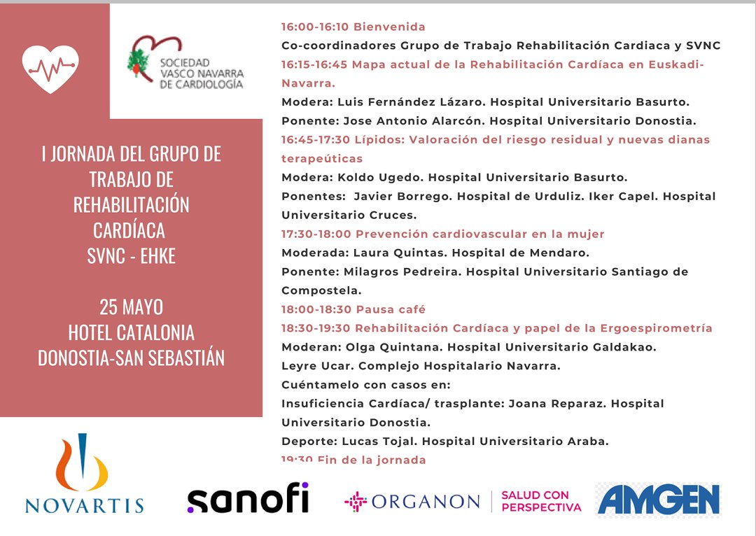 Todo listo para que mañana de comienzo la Primera Jornada del Grupo de Trabajo de Rehabilitación Cardíaca de la <a href="/svncardio/">SVNC-EHKE</a>. Comienza una nueva etapa!