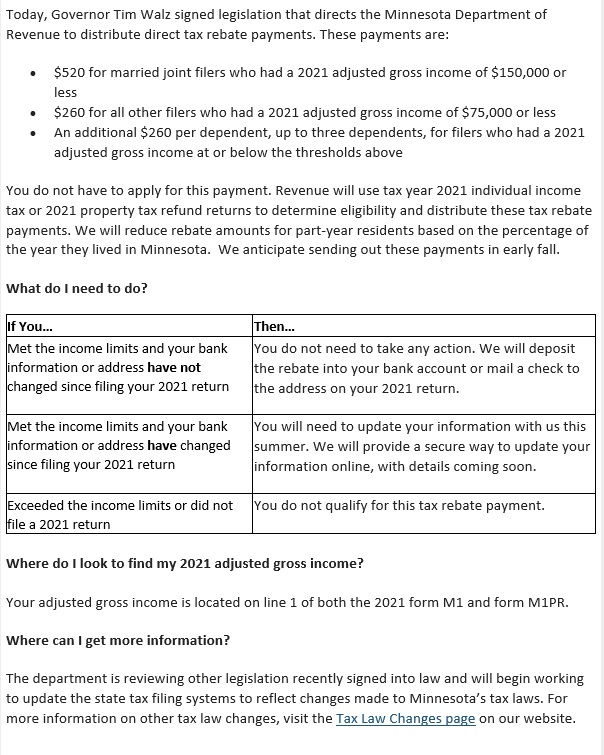 Tax Rebate Minnesota