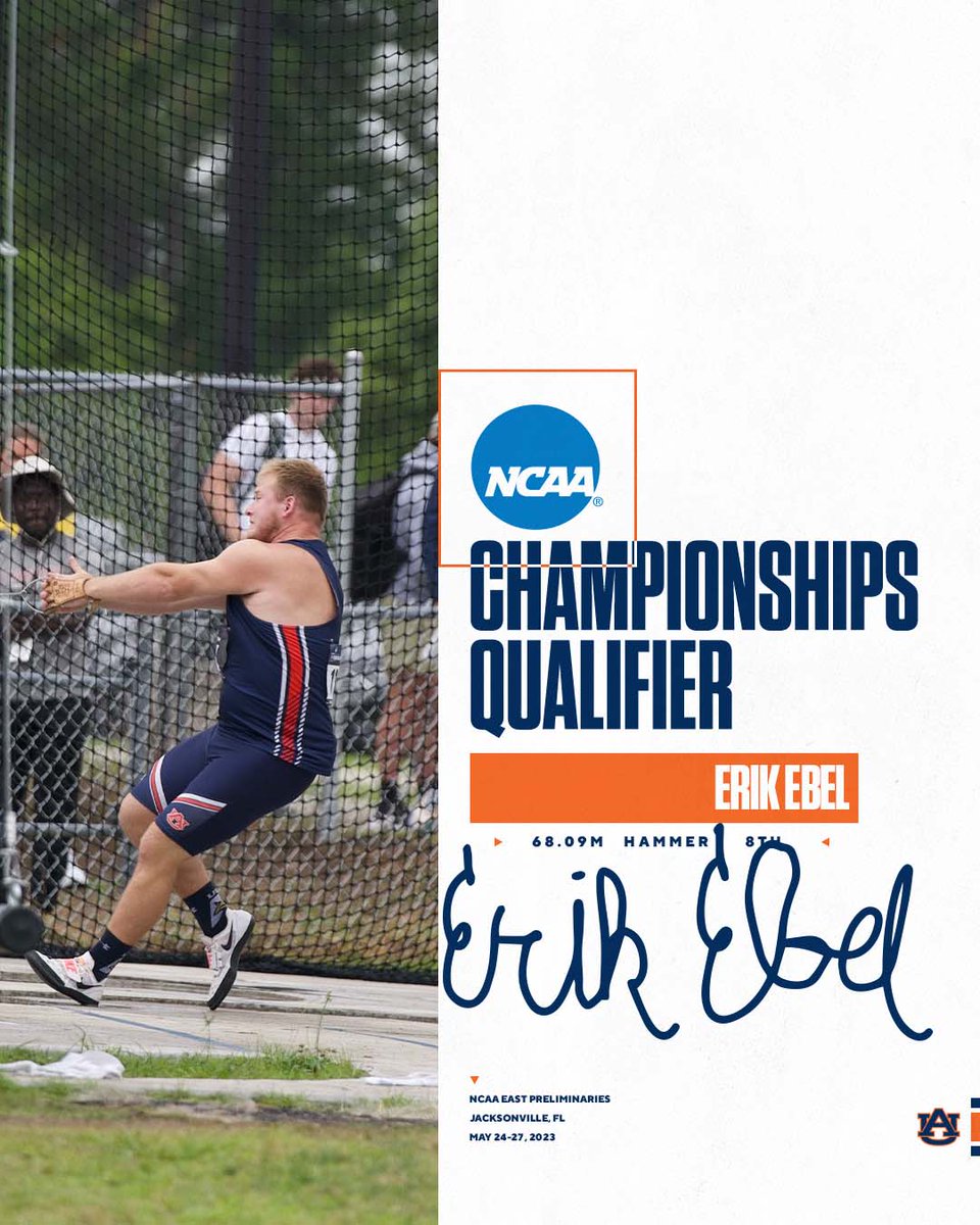 PUNCHED HIS TICKET TO AUSTIN🎟️

Just shy of qualifying a year ago, Erik Ebel was not denied this time finishing 8⃣th in the men's hammer throw with a season-best 68.09m/223-4!

#WarEagle | #WarEbel