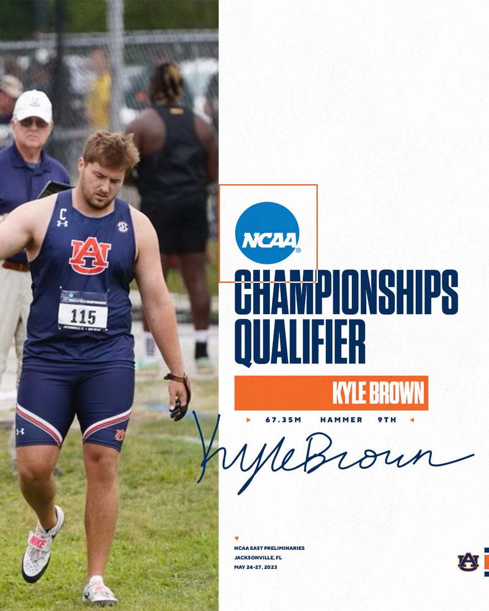 Auburn Track & Field (@auburntfxc) on Twitter photo PUNCHED HIS TICKET TO AUSTIN🎟️
<a href="/Brown355Kyle/">Kyle Brown</a> is headed back to the NCAA Championships in the men's hammer throw after posting a season-best mark of 67.35m/220-11 to finish 9️⃣th!
#WarEagle | #WarEbel PUNCHED HIS TICKET TO AUSTIN🎟️
<a href="/Brown355Kyle/">Kyle Brown</a> is headed back to the NCAA Championships in the men's hammer throw after posting a season-best mark of 67.35m/220-11 to finish 9️⃣th!
#WarEagle | #WarEbel