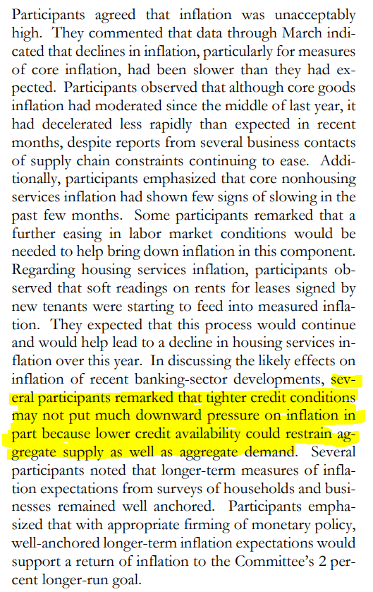 TheStalwart's tweet photo. Interesting nugget from the Fed minutes. Tighter credit conditions could be putting upward pressure on inflation, by constraining supply. https://t.co/Rm5DFHgHHv https://t.co/DcvUJpXIjC