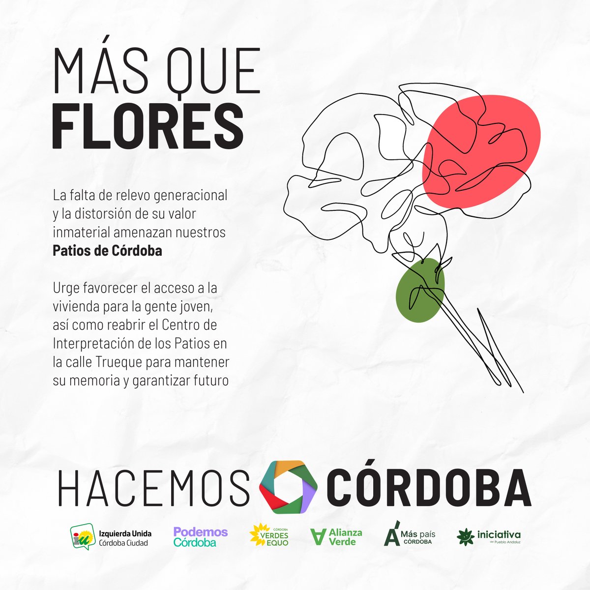podemoscordoba's tweet photo. ✨ Vamos a 𝗽𝗿𝗼𝘁𝗲𝗴𝗲𝗿 𝗻𝘂𝗲𝘀𝘁𝗿𝗼𝘀 𝗽𝗮𝘁𝗶𝗼𝘀 favoreciendo el acceso a la vivienda a la gente joven y reabriendo el Centro de Interpretación de los Patios de Córdoba.

🗳️Por esto, y mucho más, este #28M vota @hacemos_cordoba. https://t.co/sS37IWWggW