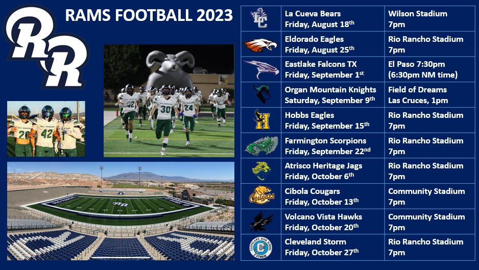 Rio Rancho Ram Athletes (@rr_rams_athlete) on Twitter photo Rio Rancho Football schedule release! Save the dates!
<a href="/PrepRedzoneNM/">Prep Redzone New Mexico</a> <a href="/natemp83/">Nate Pino</a> <a href="/JamesDYodice/">James Yodice</a> <a href="/_RRHSathletics/">Rio Rancho Rams</a> Rio Rancho Football schedule release! Save the dates!
<a href="/PrepRedzoneNM/">Prep Redzone New Mexico</a> <a href="/natemp83/">Nate Pino</a> <a href="/JamesDYodice/">James Yodice</a> <a href="/_RRHSathletics/">Rio Rancho Rams</a>