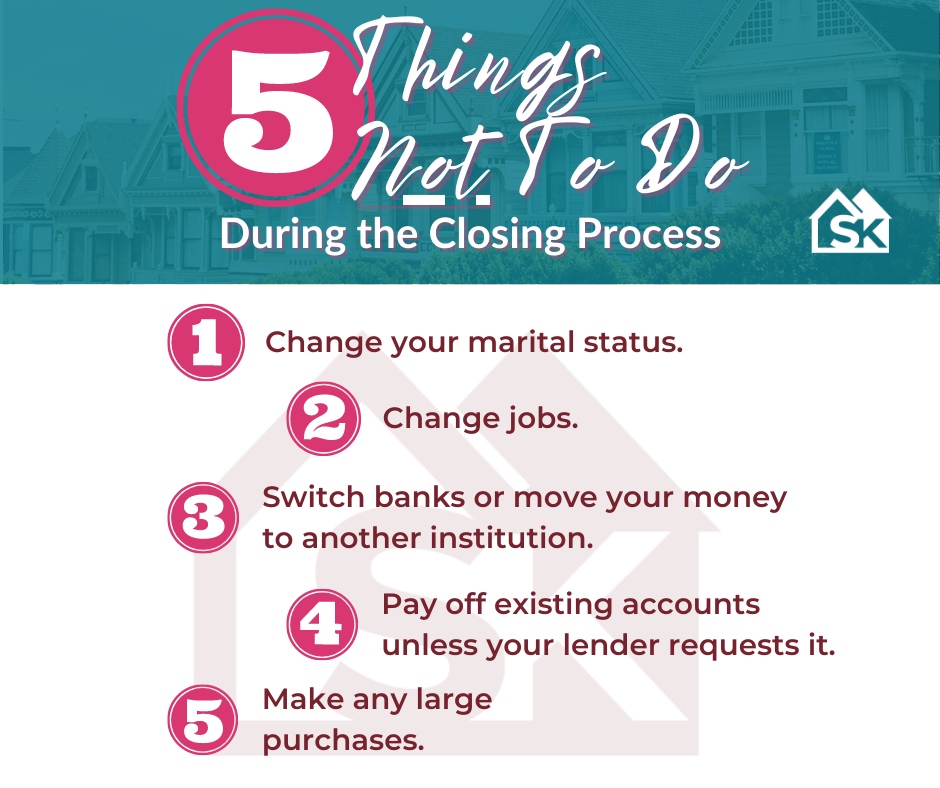 Closing on a home? Don't do these 5 things! 

#stephaniesellshomes #firsttimehomebuyer #millenialmoney #thehelpfulagent #home #houseexpert #dreamhome #realestateagent #realtor #atlanta #cobbcounty #acworth #dallasga #pauldingcounty #moving #homesweethome #househunting