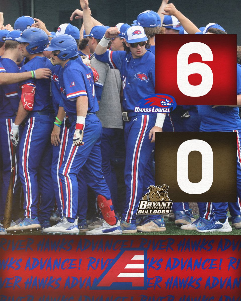 Joshua Becker tosses a complete game shutout, allowing just 3️⃣ hits with 8️⃣K for the @RiverHawkBB as they advance to Thursday's #AEBASE action! #AEChamps