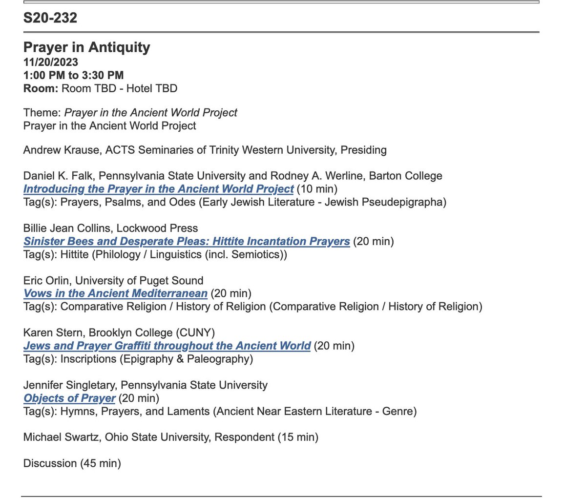 Prayer in the Ancient World Project (@prayerancient) on Twitter photo PAW is excited for this SBL session on the Prayer in the Ancient World project hosted by the Prayer in Antiquity unit! <a href="/PrayerAncient/">Prayer in the Ancient World Project</a> #SBL2023 PAW is excited for this SBL session on the Prayer in the Ancient World project hosted by the Prayer in Antiquity unit! <a href="/PrayerAncient/">Prayer in the Ancient World Project</a> #SBL2023