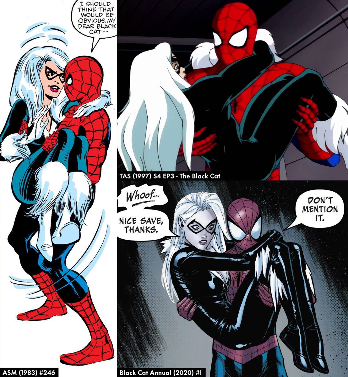 Spider-Man saving Black Cat.