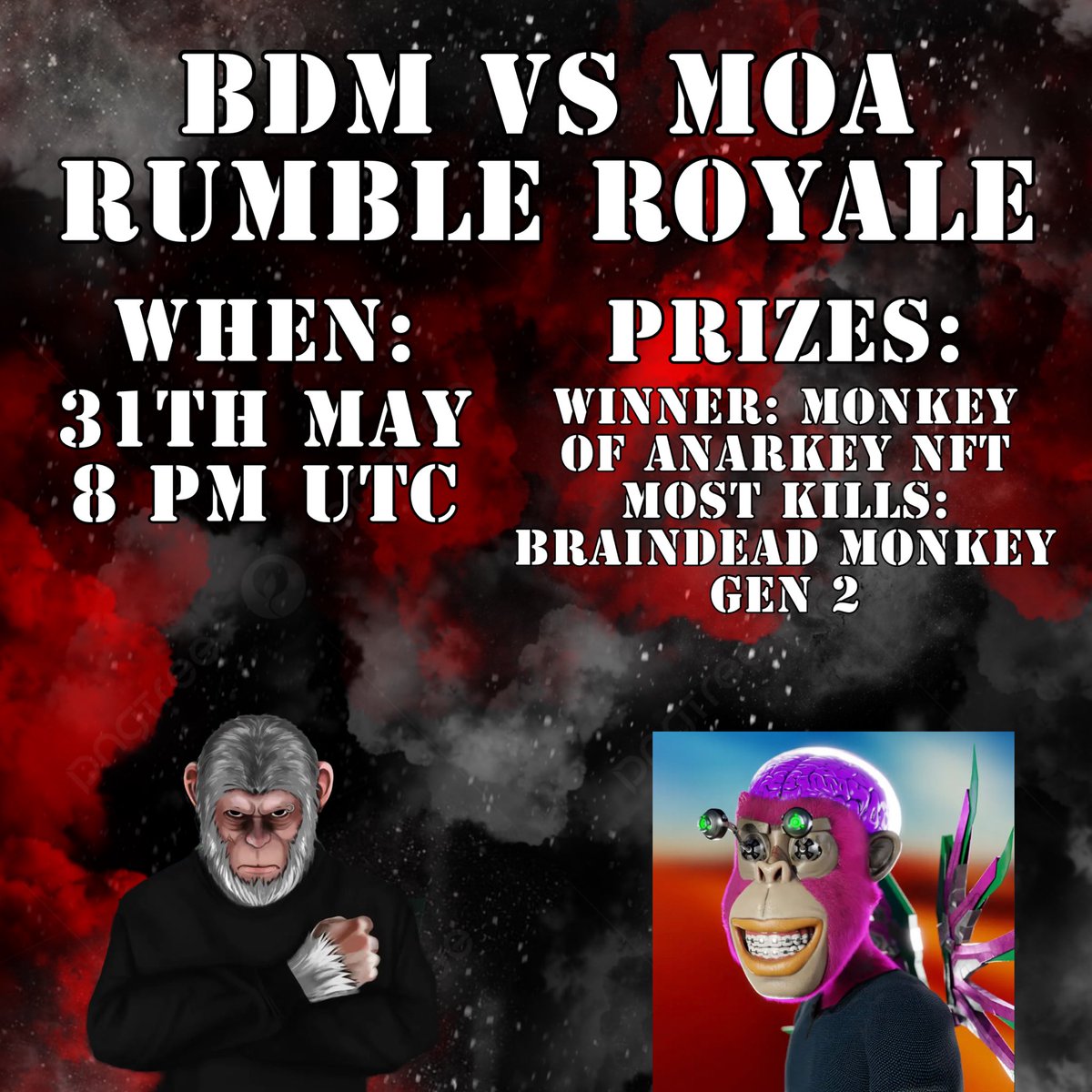 MonkeyOfAnarkey's tweet photo. Itโs going to be one big Monkey madness for a week long ๐
2x Rumble Royale and a Pokernight
All together with the @BDMNFT_ Fam ๐ซถ๐ป
Who will join us in this crazy week full of events and amazing prizes that we giveaway ๐
#cro #crofam #fftb #CronosNFT #CronosChain #Cronos #NFT #NFTartist #NFTartwork #NFTCollection #nftcollector #NFTCommunity #NFTshill