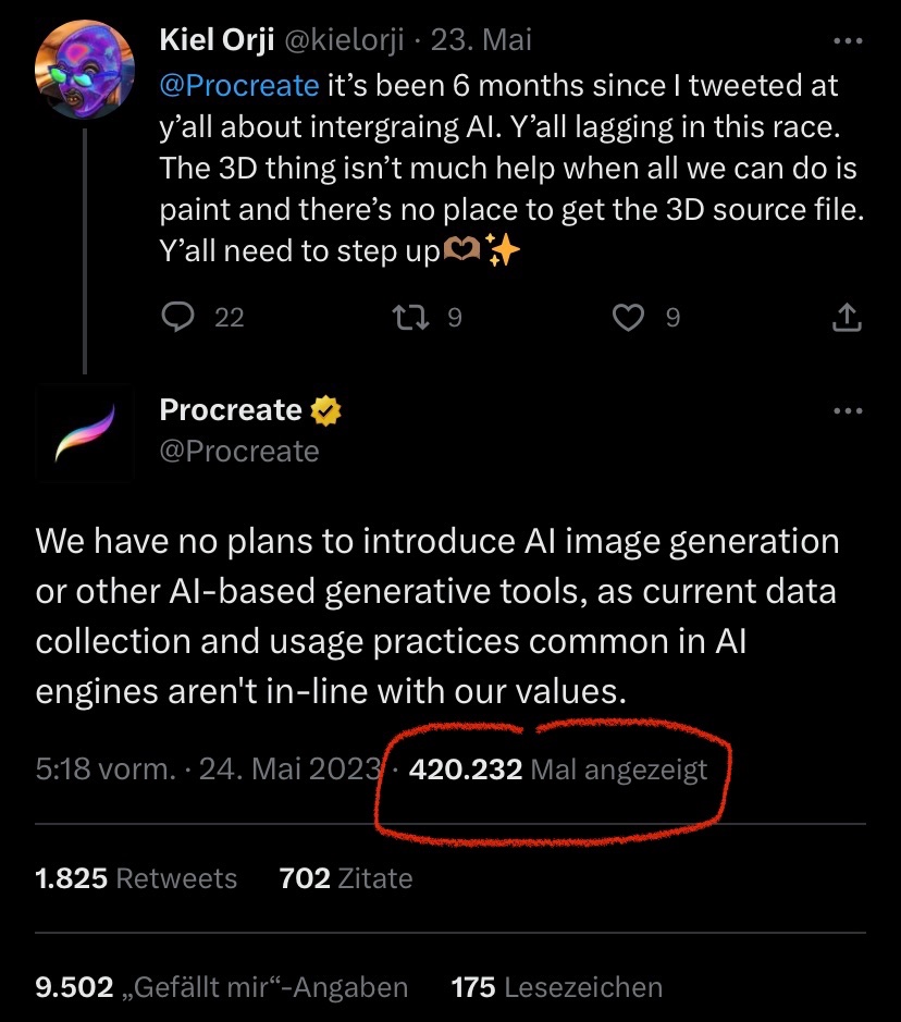Simply having values just gave Procreate massive free marketing. 

This is how you stand out in an exploitative capitalist system.

Companies, take note ✍️
