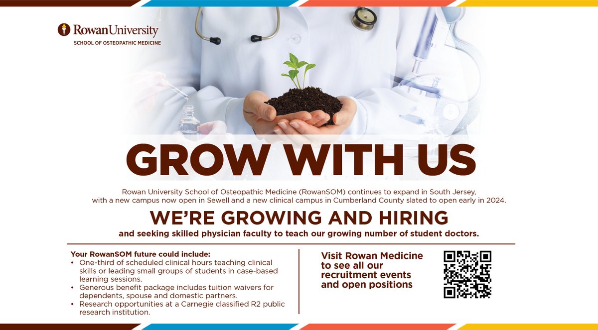 We're growing and hiring and seeking skilled physican faculty to teach our growing number of student doctors? Learn more: rowanmedicinefacultyrecruitment@rowan.edu Open positions in other departments: rowanmedicine.com/physicians/opp…… nam11.safelinks.protection.outlook.com/?url=https%3A%…
