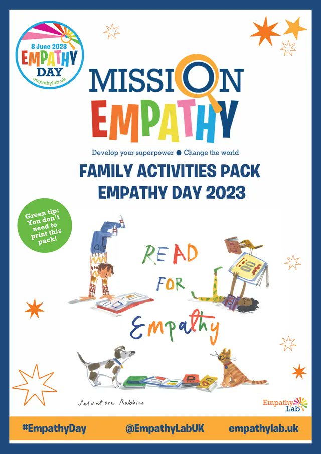 As well as all the fantastic events going on in school for #EmpathyDay next month, there's also a free @EmpathyLabUK family activities pack available. With half-term approaching, it's definitely worth sharing with parents and carers. Link here: empathylab.uk/family-activit…