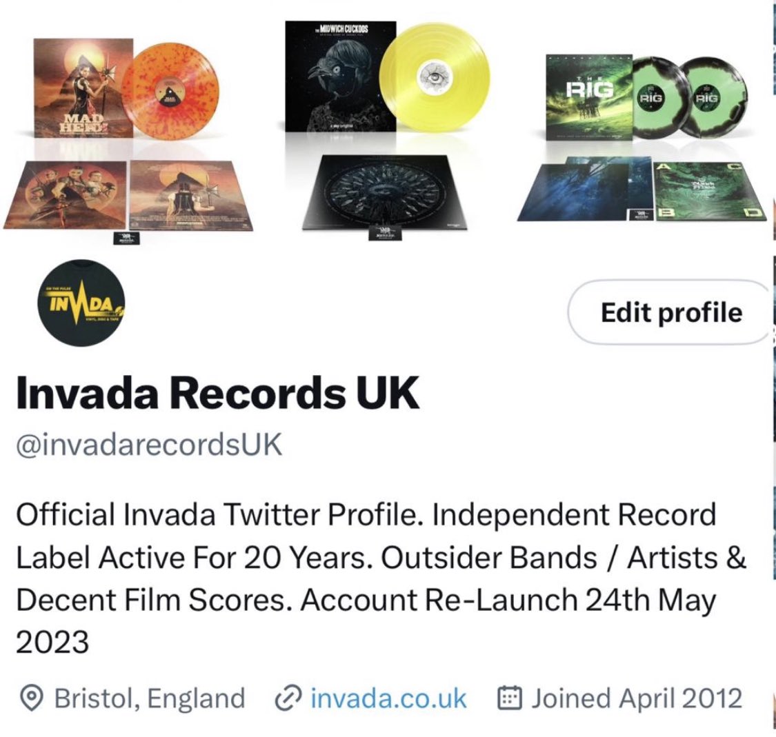 Go and follow @invadarecordsUK . Their main account got shut down because of some new silly twitter algorithm and you probably want the best vinyl colourways and stuff when it happens. Click the follow 😘