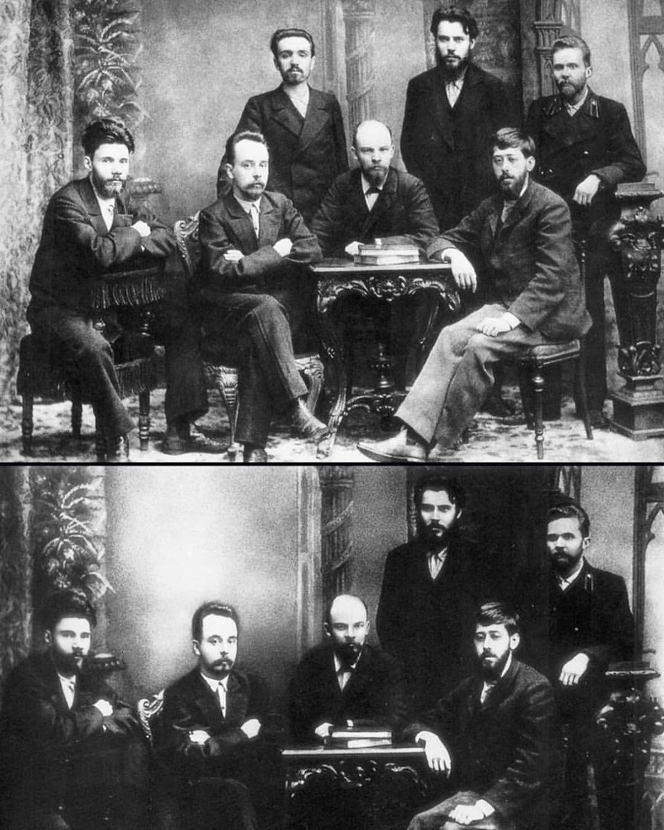 Stalin used a large group of photo retouchers to cut his enemies out of supposedly documentary photographs.

This historic picture showed young socialists in 1897 before some of them rose to power. A young Vladimir Lenin (in the middle), Alexander Malchenko (standing, on the…