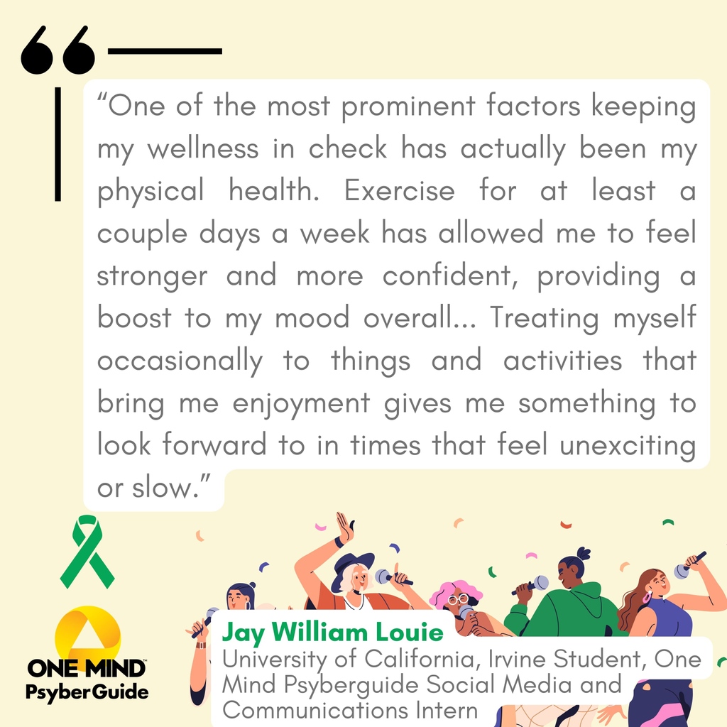 May is Mental Health Month 💚

Jay William Louie, a student at University of California, Irvine and the One Mind PsyberGuide Social Media and Communications Intern shares his personal experience with digital mental health.

#mentalhealthawareness#OMPGCampaign#LookAroundLookWithin