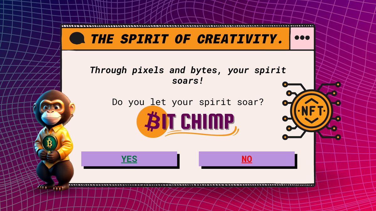 bitchimpnft's tweet photo. 🌟 Set your creativity free and let your spirit soar! ✨✨

💭✨ Embrace boundless possibilities and ignite your imagination. Share: Do you let your spirit fly? Comment below! 🦅💫
#NFT #NFTCommunity #NFTartists #Creative https://t.co/x6alVtSMdN