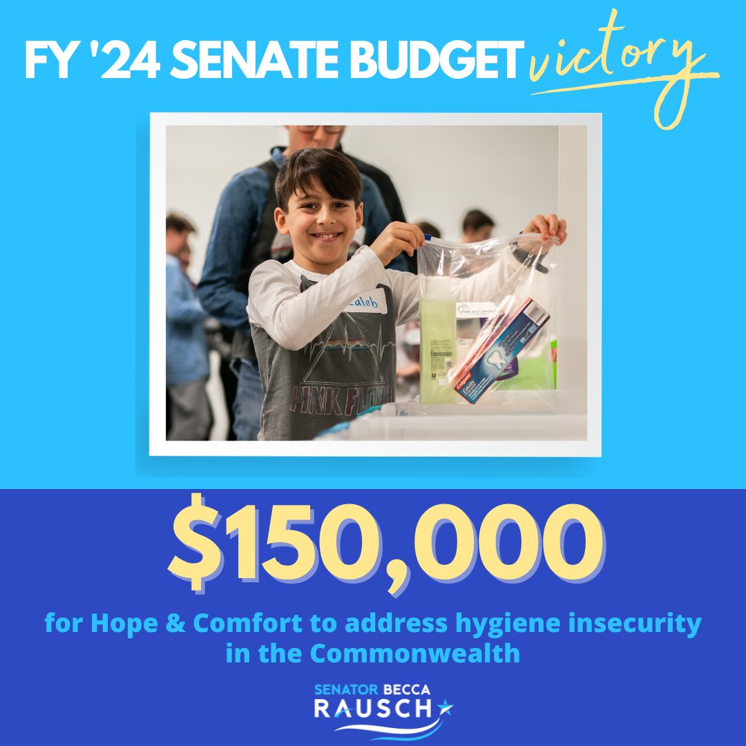 BeccaRauschMA's tweet photo. I am proud and grateful to my colleagues that my budget amendment to support Hope &amp; Comfort’s critical hygiene security work passed the Senate unanimously. 

#mapoli #SenBudget https://t.co/8tPTKvLFtL