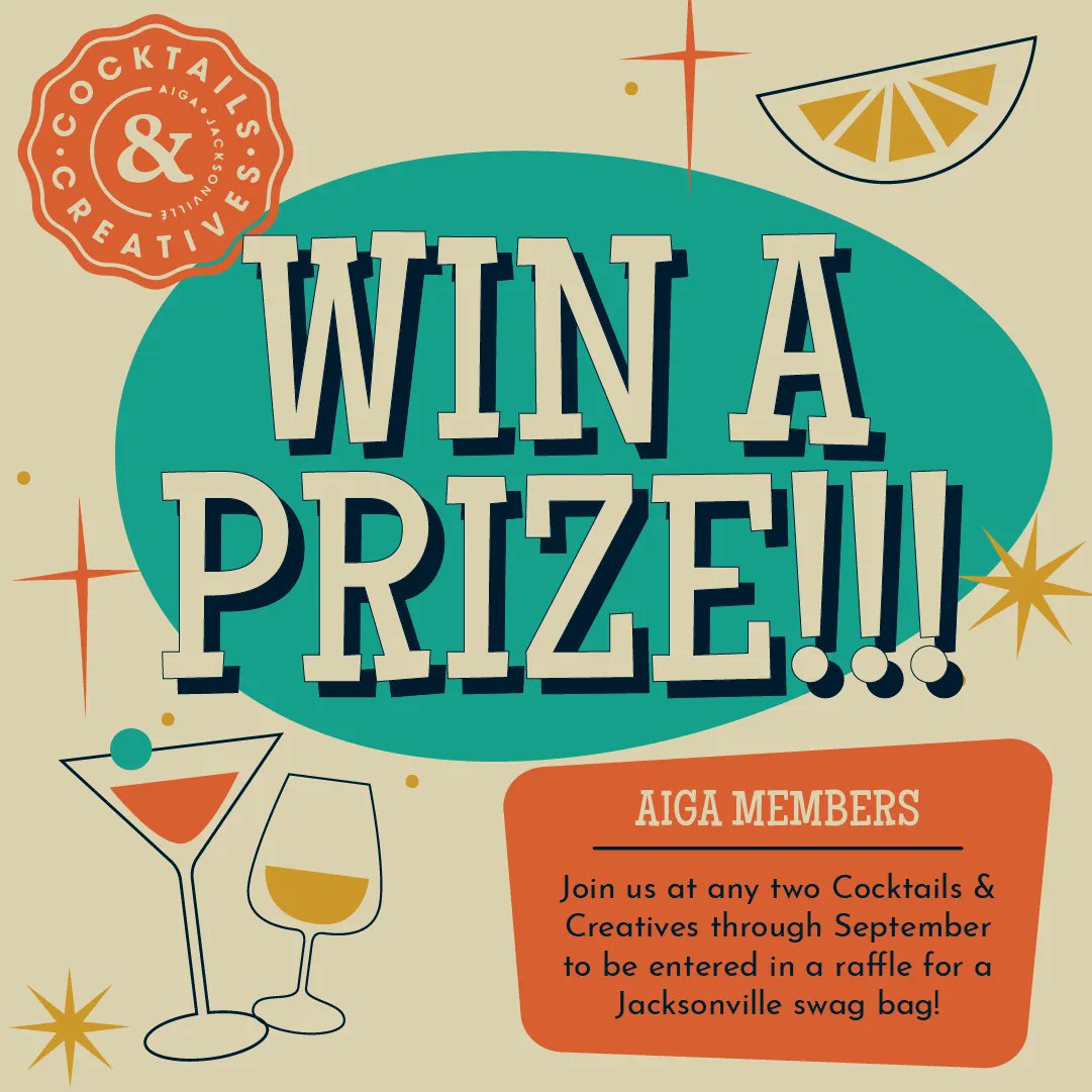We want to say thank you to our members for coming out and supporting our events! If you're an AIGA member and attend any two Cocktails &amp; Creatives through September, you'll be entered to win a swag bag full of goodies from some of our favorite local Jax businesses!