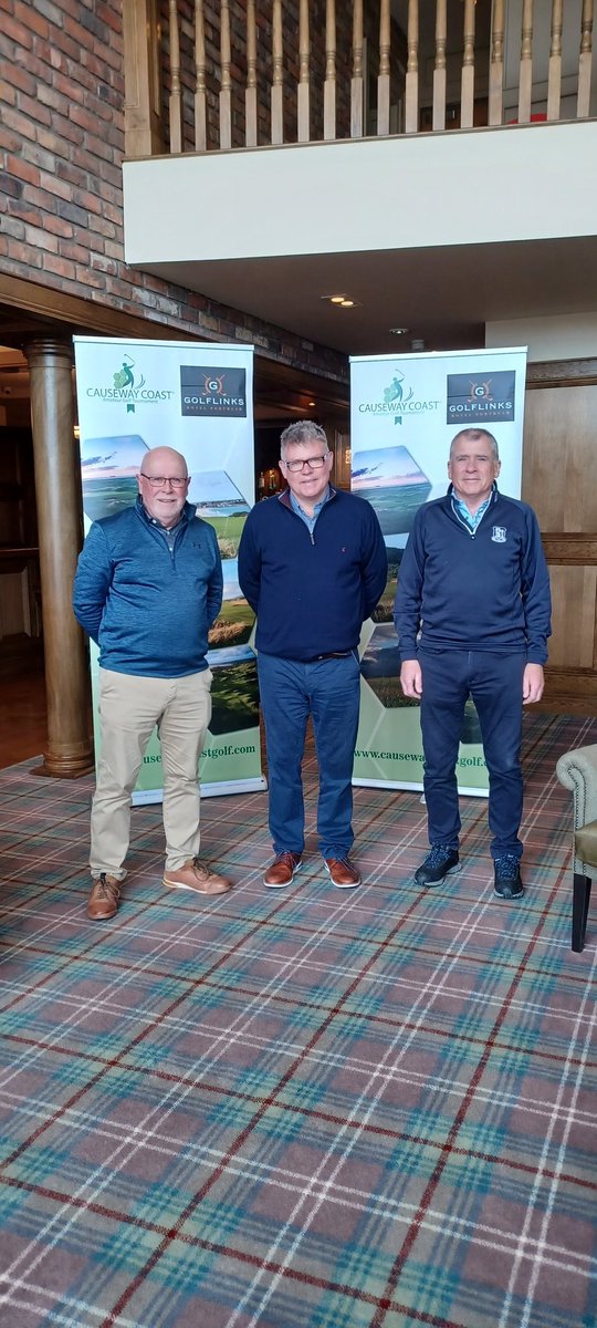 2023 Tournament Sponsor Peter Wilson from Golf Links Hotel Portrush with Tournament Director David Lamont and Tournament Chairman Gerard Dowds.