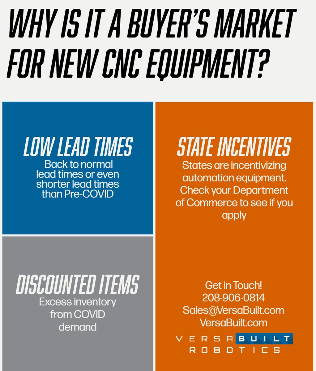 VersaBuilt's tweet image. It&apos;s a buyer&apos;s market!

What is on the horizon for upgrades in your shop?!

#cnc #cncautomation #machinetending #machineshop