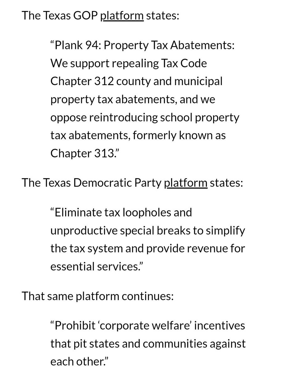 It is important to reiterate that both major political parties OPPOSE #corporatewelfare in their respective party platforms. Despite this, #txlege continues to force this down the throat of Texas taxpayers!