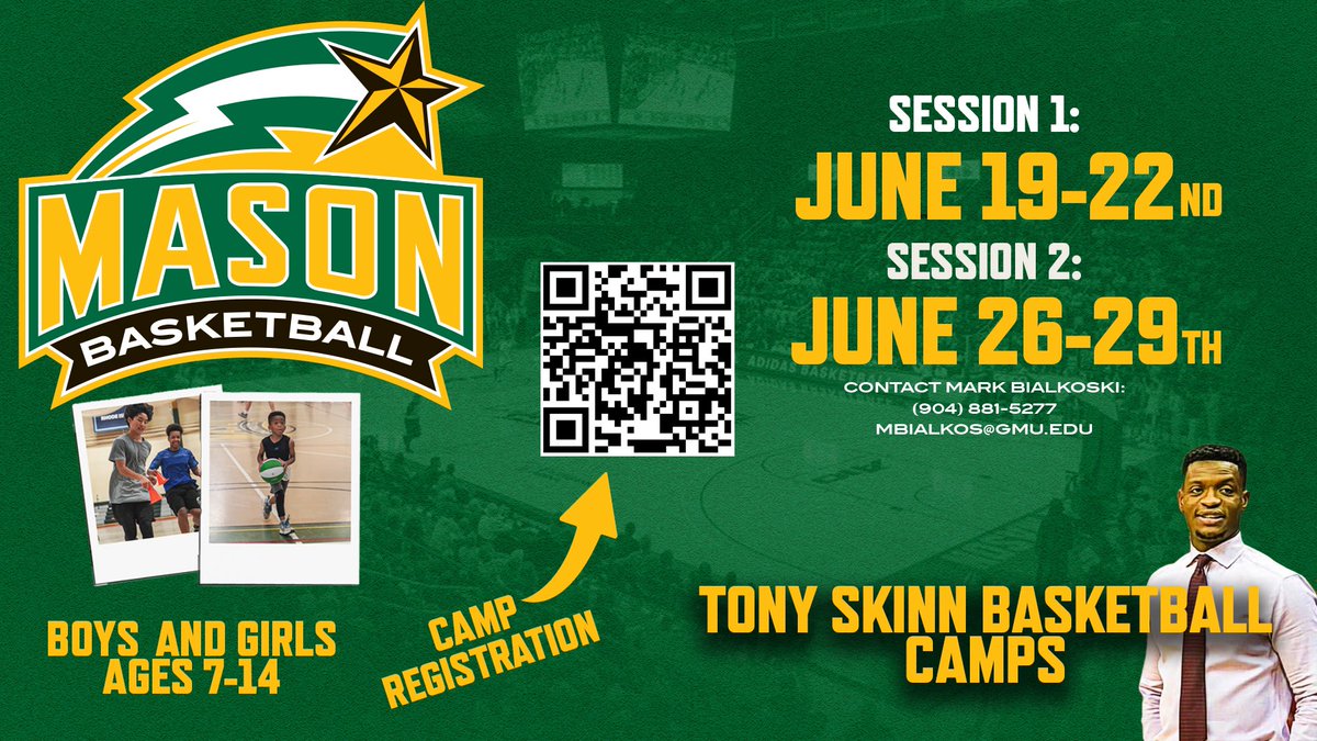 MasonMBB's tweet photo. We’re less than a month out from the first Tony Skinn Basketball Camp!

Reserve your spot now: https://t.co/trF7GJ39Ew https://t.co/txPXnZP6iC