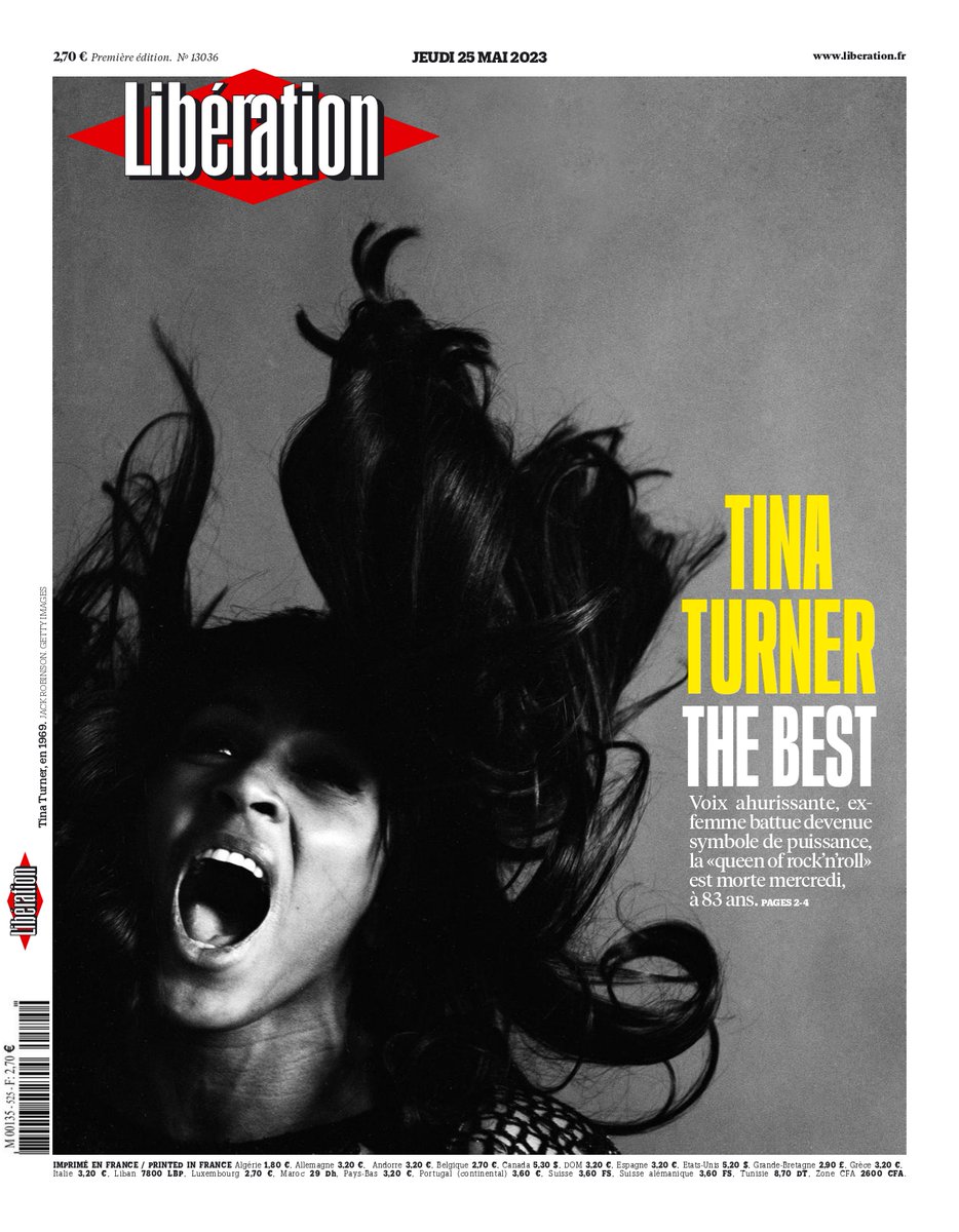 ⚫ Tina Turner, the best 

C'est la une de @Libe ce jeudi

Lire : journal.liberation.fr