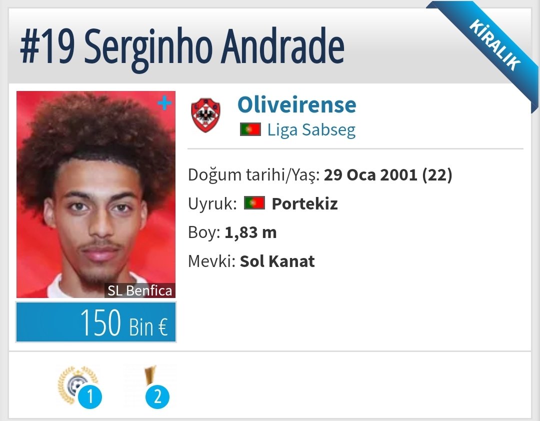 Serginho Andrade '01 
Oliveirense kulübünde kiralık oynayan potansiyel yeteneklerden
Portekiz 2. liginde verimli bir sezon geçiren bir isim 
Estoril kulübü ile yatırım düşünen
kulüpler iletişime geçebilir yükseliş trendinde olan doğru isimlerden 
😎🕵💎✍️