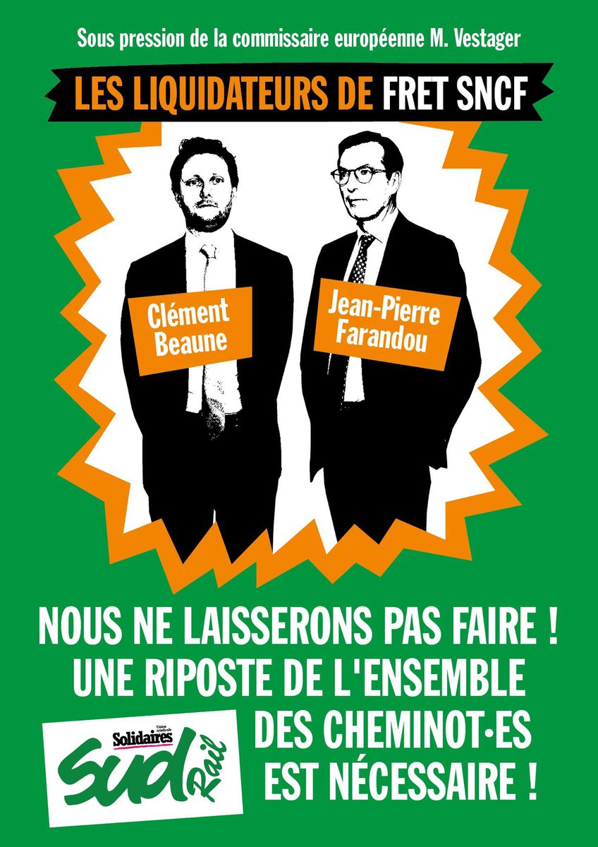 Fede_SUD_Rail's tweet photo. ⚫️ Les liquidateurs de Fret SNCF ⚫️ 
🟢 Nous ne laisserons pas faire ! 🟢
#nonliquidationfretsncf 

@UnionSolidaires @oxfamfrance @greenpeacefr @lesamisdelaterr @attac_fr @derniere_renov https://t.co/znXPSFGCgO
