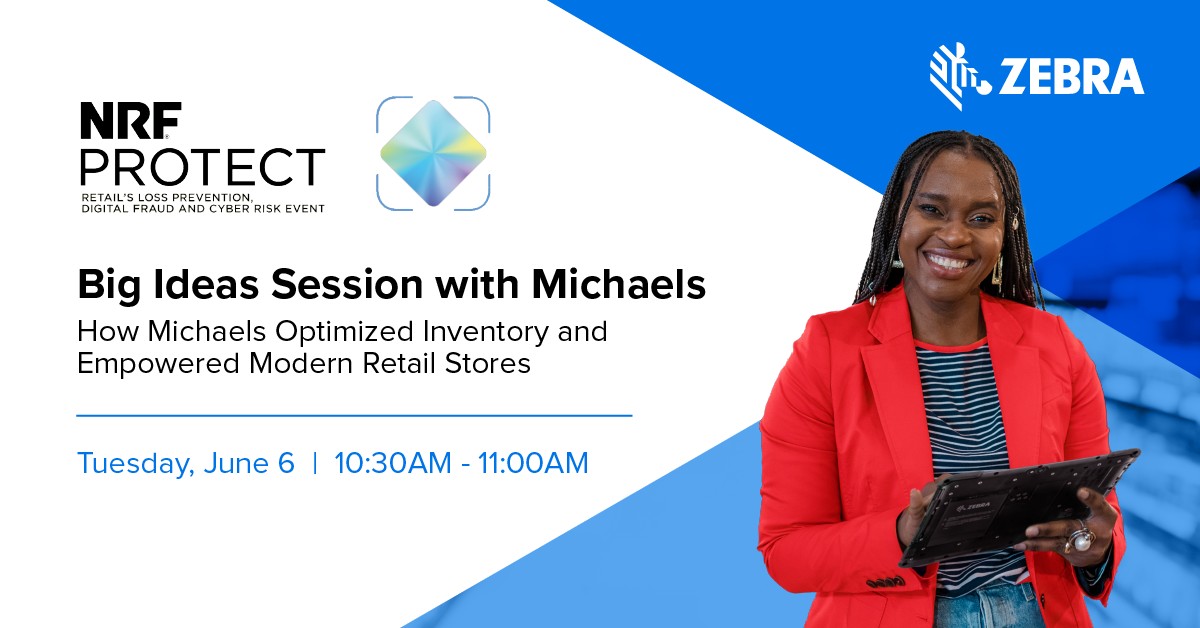 Join Zebra June 5-7 in Grapevine, TX for #NRFProtect. Learn how @MichaelsStores worked with @ZebraTechnology to power its #ModernStore by optimizing inventory and improving inventory accuracy and visibility. #ZebraEmployee #NRFProtect

Sign up ▶️ social.zebra.com/6013gjDb9