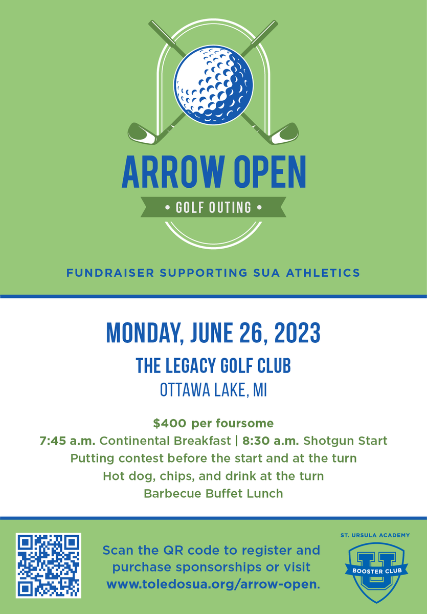 suatoledo's tweet photo. Registration is open for the third annual Arrow Open Golf Outing! Click the link below to register your team or purchase an event sponsorship. All proceeds support SUA Athletics!
https://t.co/4kStNJWO9N https://t.co/XMRzB791ir