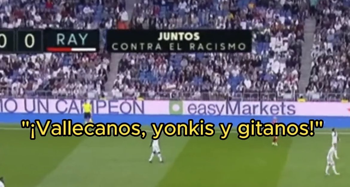 Hoy en el Franco Arena se coreó "¡VALLECANOS, YONKIS Y GITANOS!" ante la permisividad de Gil Manzano que tenía que haber parado el partido.
Y seguro que Liga, RFEF y CSD se pondrán de perfil y pelillos a la mar.
