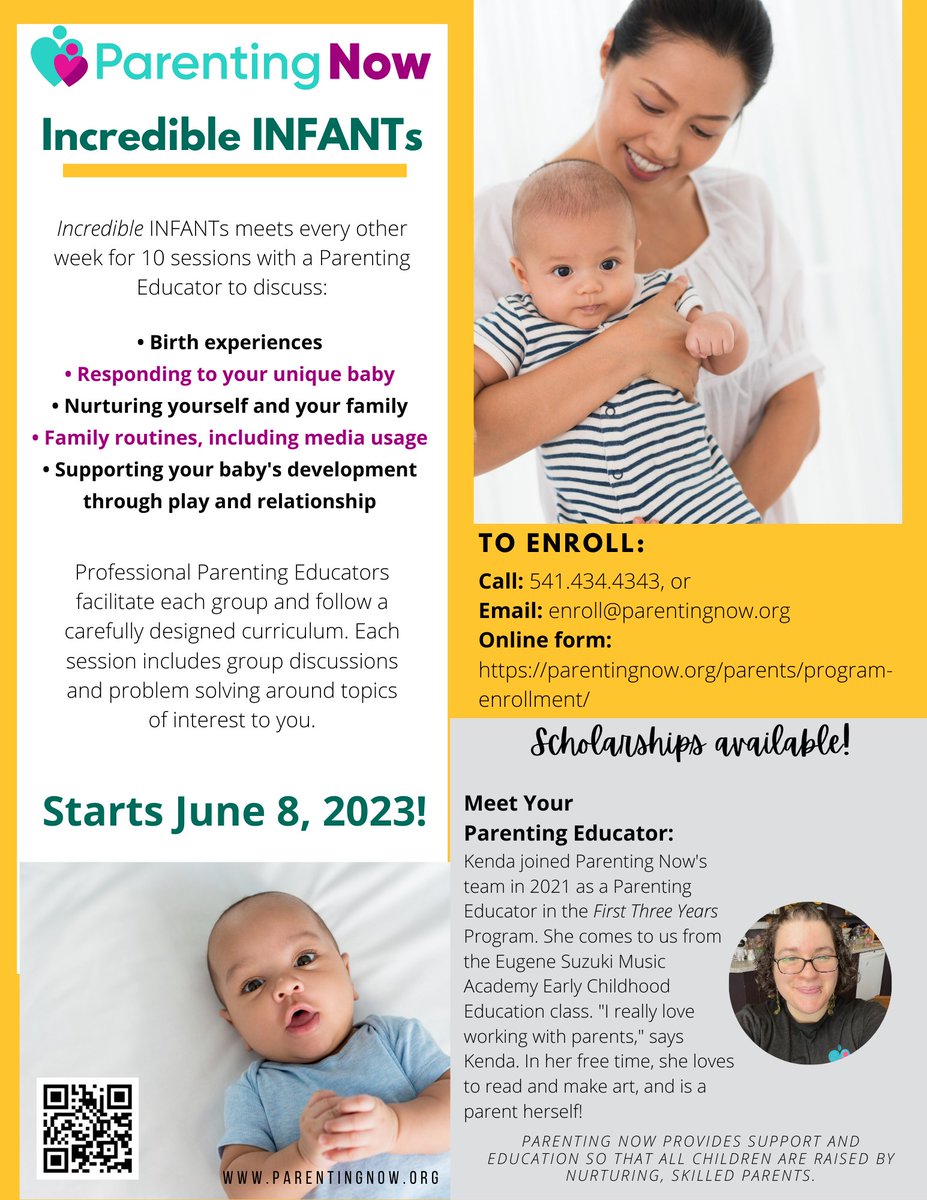 We've postponed our Incredible INFANTs start date to June 8 to allow families more time to enroll. Register for yourself or tag a friend who could benefit from a parenting group that provides education and support.