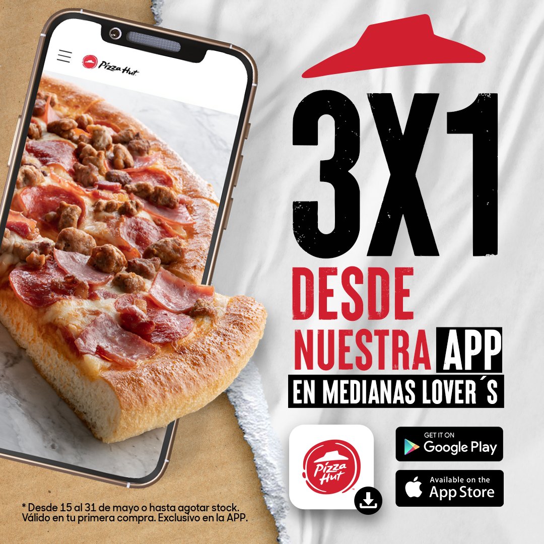¿Te imaginas disfrutar de 3 deliciosas pizzas Medianas Lover's 🍕🍕🍕 por el precio de 1? 🤯

Aprovecha la oferta por tiempo limitado. ⏰

⬇️ Promo valida solo en nuesttra APP:

IOS: apps.apple.com/co/app/pizza-h…

Android: play.google.com/store/apps/det…