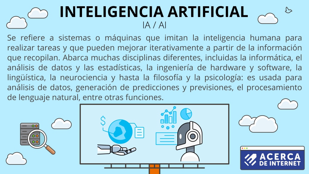 #AcercaDeInternet 💻🌐🗺️  en los últimos meses se han hecho más fuertes y evidentes las discusiones sobre inteligencia artificial. Aquí te dejamos una breve definición.