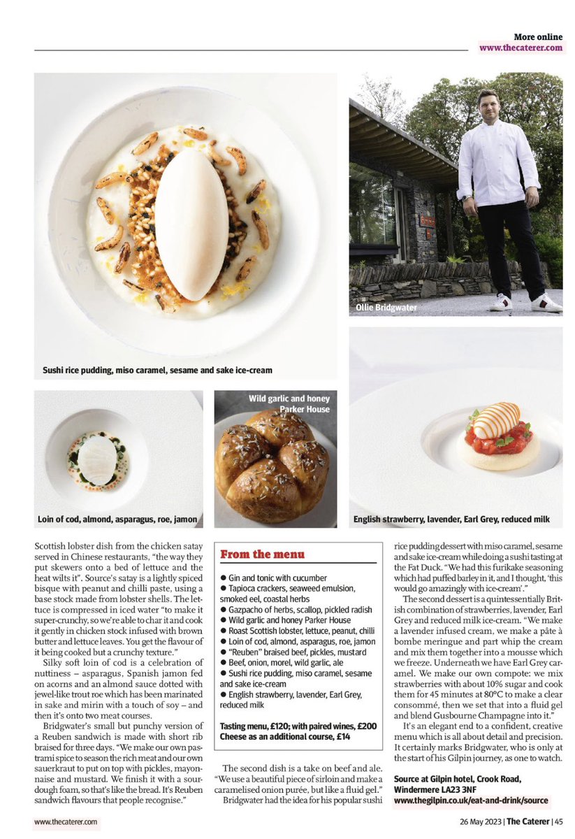 I love speaking to chefs about their dishes - and it was an absolute joy to interview Ollie Bridgwater from Source at @gilpinhotel for The Caterer and chat in detail about the processes behind this Michelin starred menu🍴