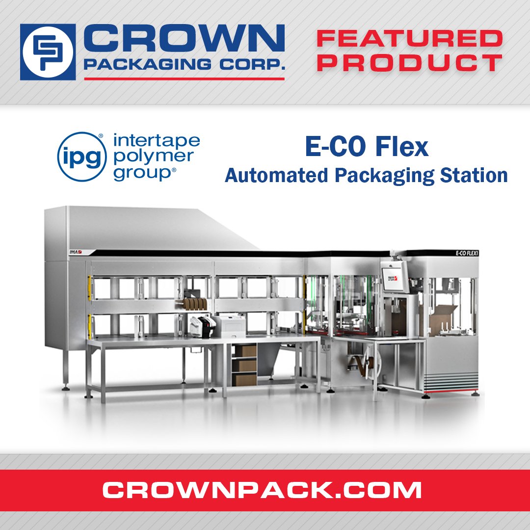 crownpack's tweet photo. The E-CO Flex by @IPGtape increases efficiency by replacing multiple traditional pack stations with only one. 
This highly modular system utilizes your existing boxes and selects, erects, downsizes, and tapes them with recyclable water-activated tape:
https://t.co/rhEC9ke3AI https://t.co/8HBgJjJ6HI