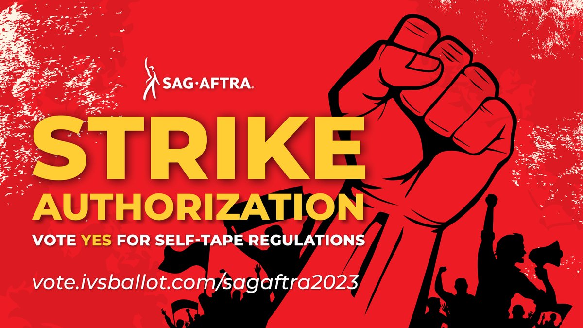 Self-tape auditions have...
🚫Too many pages
🚫Too little time
🚫Unreasonable requirements

A vote YES for a strike authorization is a vote closer to self-tape regulations. #SAGAFTRAstrong

Learn more at sagaftra.org/contracts2023