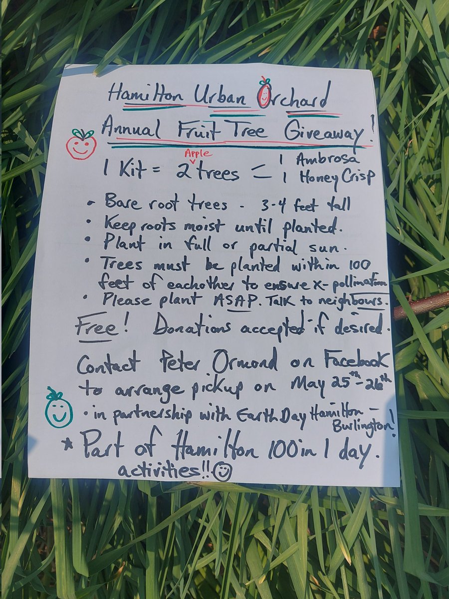 Annual Urban Orchard Project in Hamilton - 100 Free Apple Trees! 

<a href="/100in1DayHam/">Open Streets Hamilton</a> <a href="/EarthDayCanada/">Earth Day Canada</a> <a href="/ElizabethMay/">Elizabeth May</a> <a href="/MargaretAtwood/">Margaret E Atwood</a> <a href="/cityofhamilton/">City of Hamilton</a> <a href="/TheSpec/">Hamilton Spectator</a> <a href="/CHCHNews/">CHCH News</a> @TheAgenda <a href="/HamiltonMag/">Hamilton Magazine</a> <a href="/ThisIsBillKelly/">Bill Kelly | Host of The Bill Kelly Podcast</a> <a href="/AM900CHML/">900 CHML</a> <a href="/ecohamiltonont/">EcoHamilton</a> <a href="/Green_Venture/">Green Venture</a> @EnvHamilton <a href="/CBCHamilton/">CBC Hamilton</a> <a href="/Ticats/">Hamilton Tiger-Cats</a>