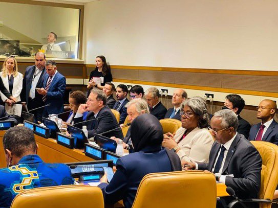 sntvnews1's tweet photo. Today, in #Newyork, FM @abshirhuruse delivered keynote speech on the drought caused by five consecutive failed rainy seasons and the devastating floods in the country at High-level Pledging Event to Support the Humanitarian Response in the Horn of #Africa. https://t.co/G0FGTrK9h5