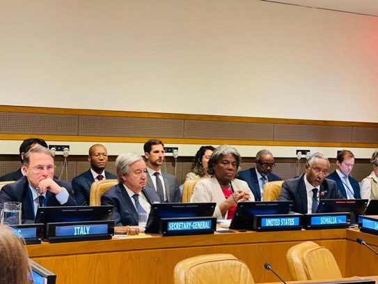 sntvnews1's tweet photo. Today, in #Newyork, FM @abshirhuruse delivered keynote speech on the drought caused by five consecutive failed rainy seasons and the devastating floods in the country at High-level Pledging Event to Support the Humanitarian Response in the Horn of #Africa. https://t.co/G0FGTrK9h5