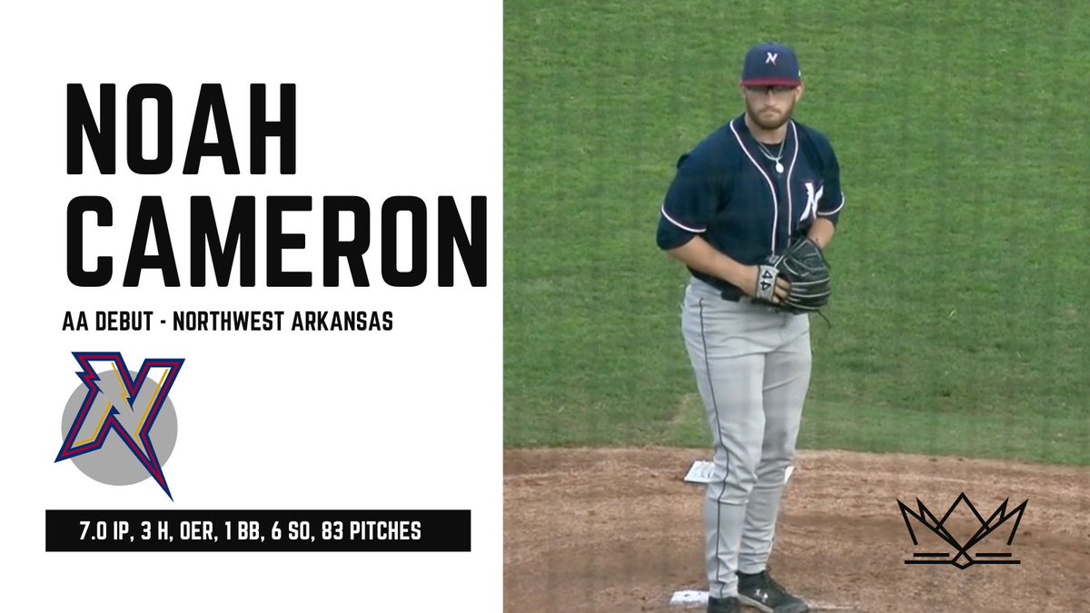 royalsminors's tweet photo. Have a debut, Noah Cameron. The #Royals prospect made his AA debut tonight and pitched 7 scoreless innings. He retired 13 straight Drillers at one point. 
The FB was 94-96. The CB was dominant.

It's the longest outing by a KC minor leaguer this season. 18 whiffs on 83 pitches. https://t.co/ggRyCw512b