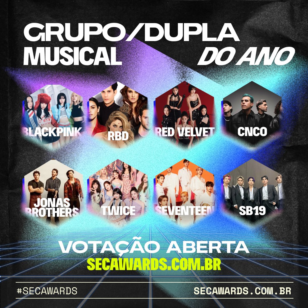 secawards's tweet photo. 🚨A votação do #SECAwards 2023 está aberta! 

Relembre os indicados da categoria "Grupo/Dupla Musical do Ano".

Vote: https://t.co/mkgTj2Ou0R https://t.co/9DHBTuLDDt