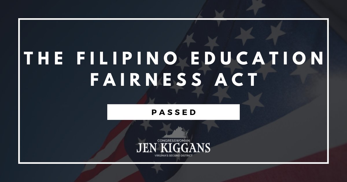 RepJenKiggans's tweet image. This evening my Filipino Education Fairness Act passed the House! This bill ensures that our former servicemembers &amp;amp; their families can use their full GI Bill benefits at educational institutions in the Philippines. I will always fight for all of our veterans! #GettingThingsDone