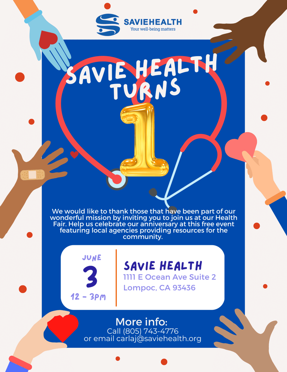 HealthSavie's tweet photo. We would like to thank those that have been part of our wonderful mission by inviting you to join us at our Health Fair. Help us celebrate our anniversary at this free event featuring local agencies providing resources for the community. https://t.co/QR01IyhjEd