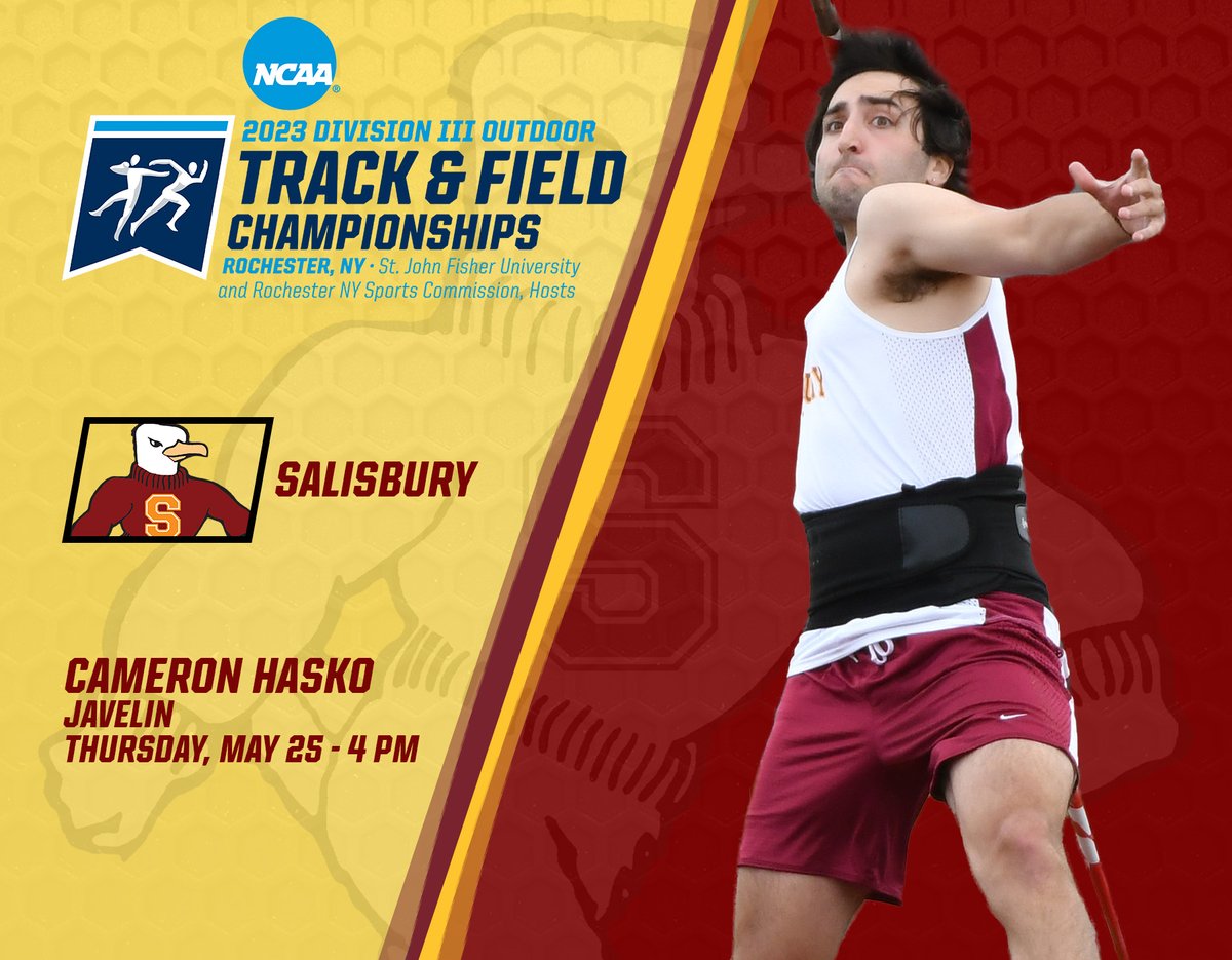TF: <a href="/SalisburyXC_TF/">Salisbury XC and T&F</a>'s Cameron Hasko competes in the Men's Javelin this afternoon at the NCAA Outdoor Track &amp; Field Championships. The event is scheduled to begin at 4 p.m. in Rochester, N.Y.

#GoGulls | #d3tf

📈: ncaa.com/sports/trackfi…