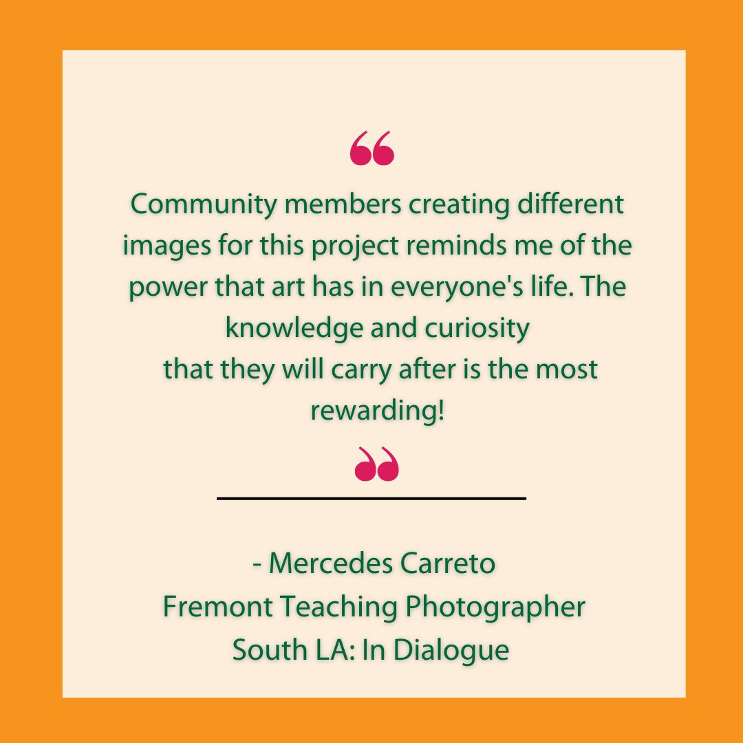 #ArtistSpotlight - Meet Mercedes Carreto, our second teaching photographer for South LA: In Dialogue at our Fremont site! Join us on June 3rd for our grand opening of LA: In Dialogue at Band of Vices! Register here: tinyurl.com/LainDialogue
