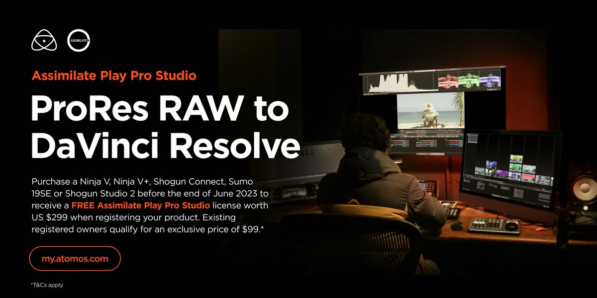 AtomosGlobal's tweet image. Save US $299 on one of the best ProRes RAW transcoders on the market - exclusive to Atomos customers who purchase a Ninja V, Ninja V+, Shogun Connect, Sumo19SE or Shogun Studio 2 before 30 June 2023. 

Learn more at my.atomos.com. 

#AssimilatePro #Atomos #ProResRAW
