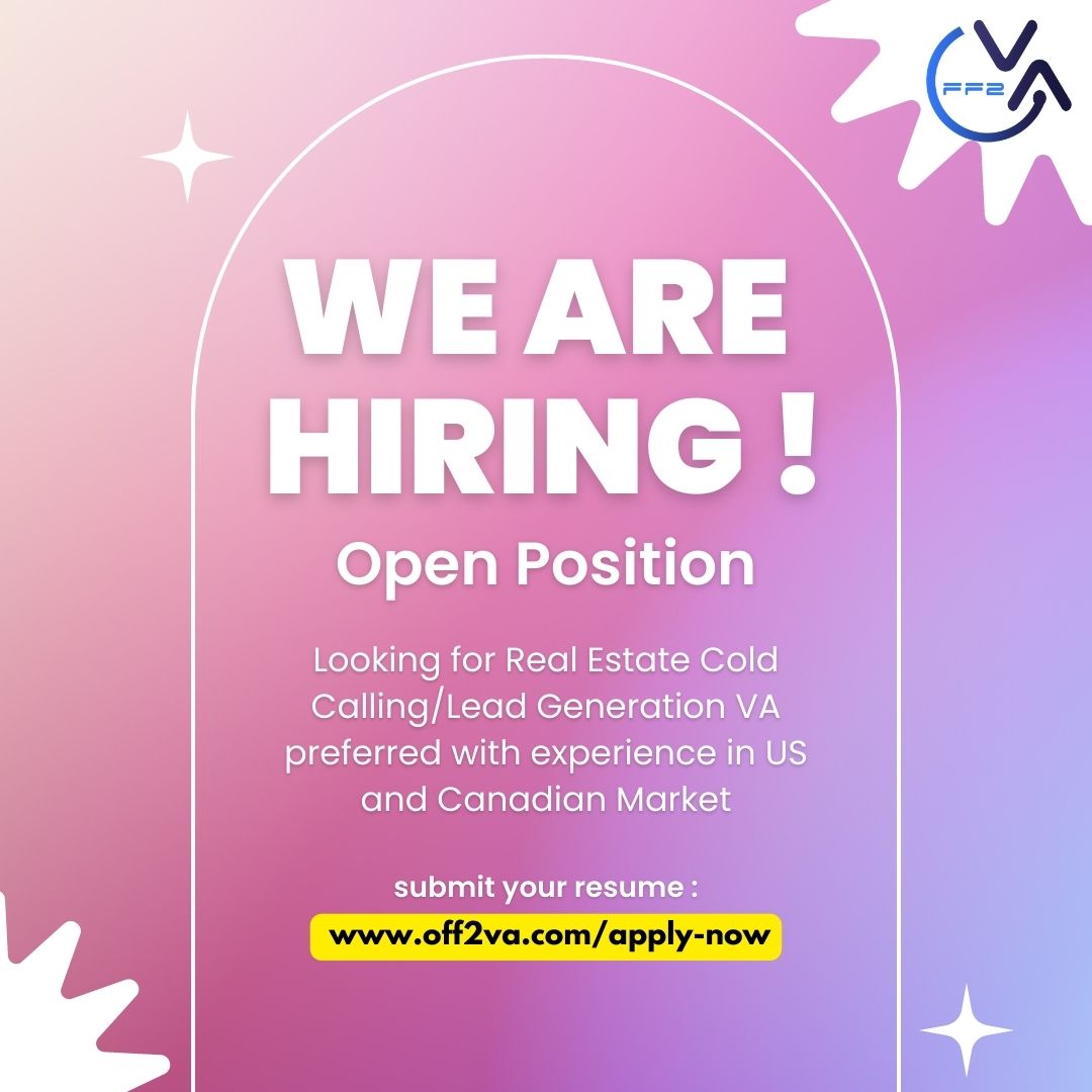 off2va_'s tweet image. WE ARE HIRING NOW! Looking for Real Estate Cold Calling/Lead Generation VA preferred with experience in US and Canadian Market!
Experienced Real Estate Appointment Setters in US and Canadian Market