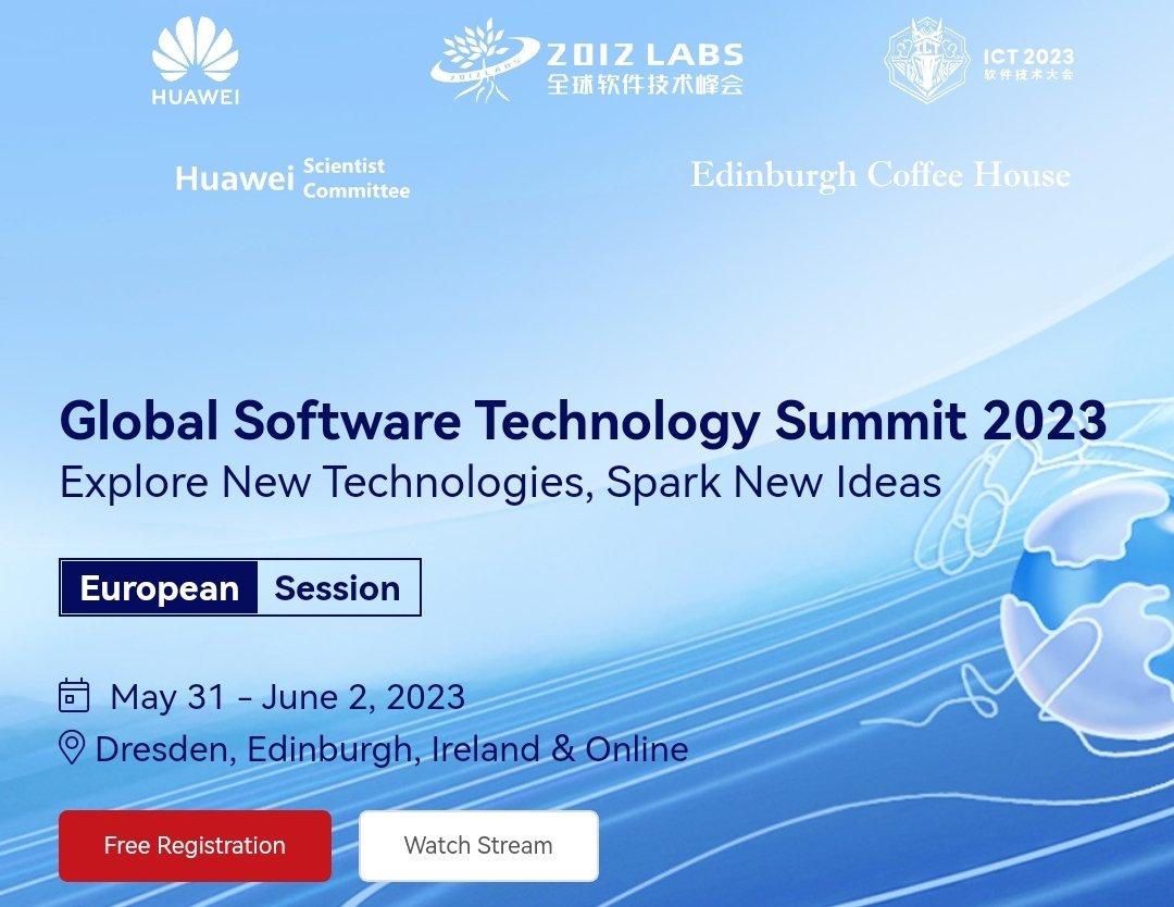 Join us next week for the Global Software Technology Summit. Registration is free so you don't want to miss it out!

Register here: huawei-events.de/en/gsts23.htm